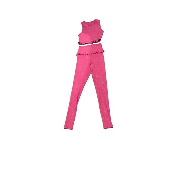 EleVen by Venus Williams Ribbed Pink Floral Print Ruffle Bottom Active Workout S